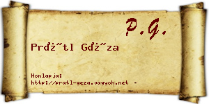 Prátl Géza névjegykártya